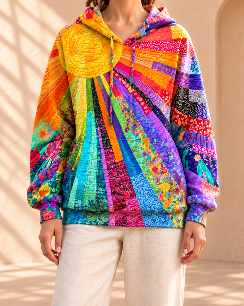 3D Digital Printed Sun Pattern Colorful Women's Sweatshirt — Yellow
