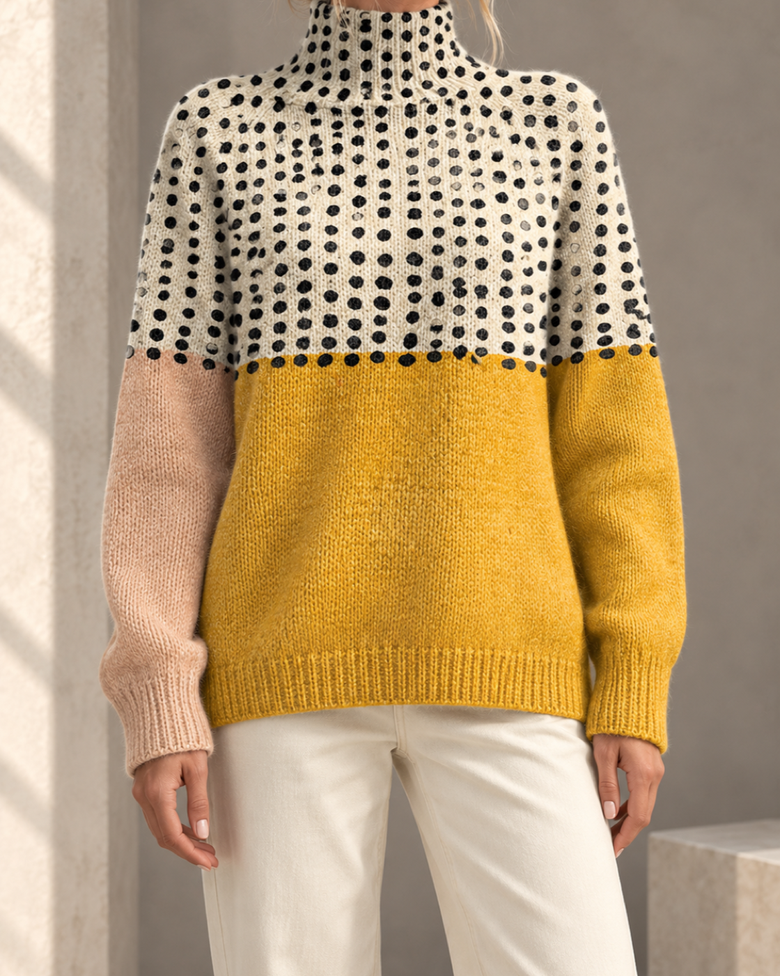 Printed Casual Turtleneck Bedford Cord Sweater — DY58010
