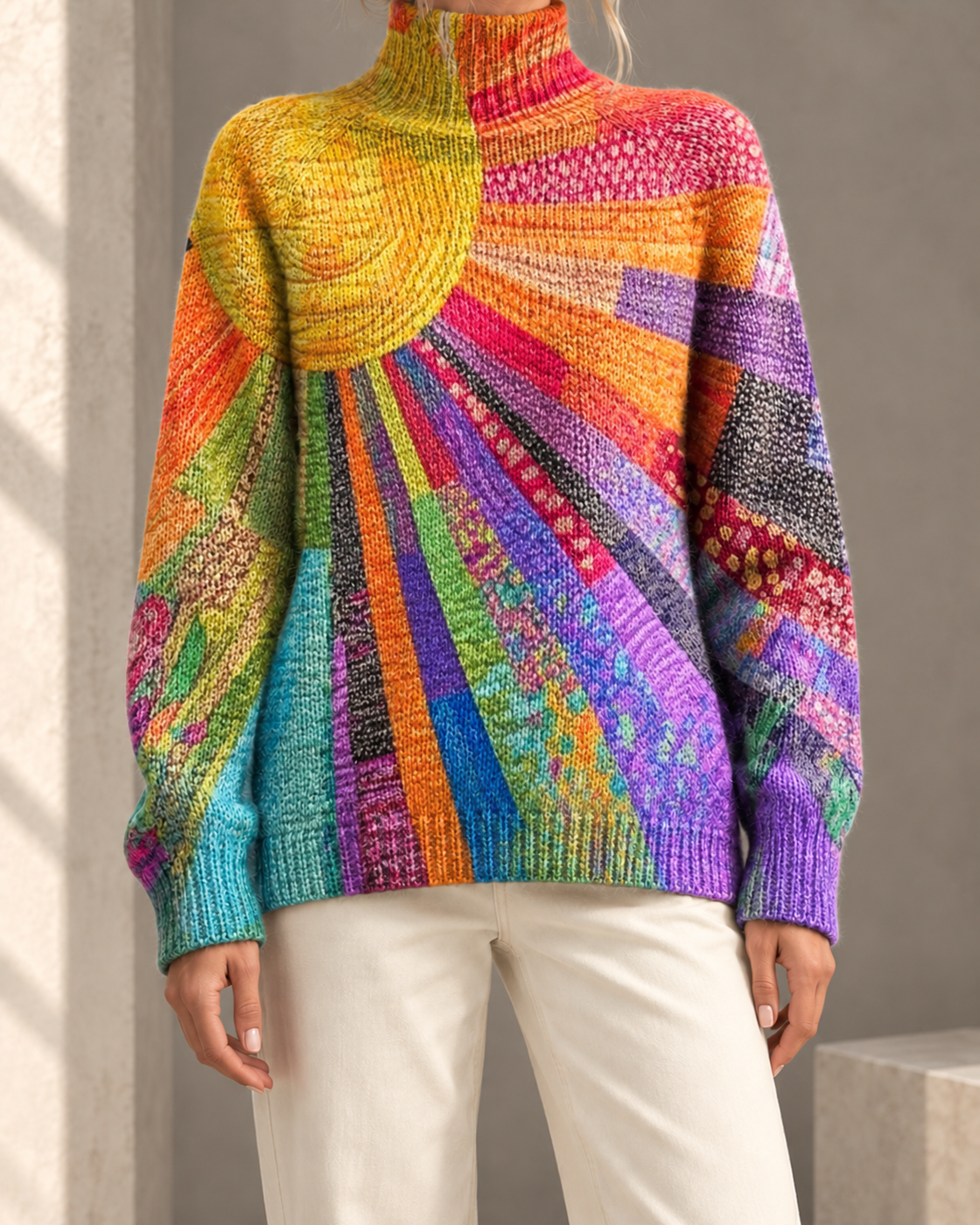 Printed Casual Turtleneck Bedford Cord Sweater — DY58011