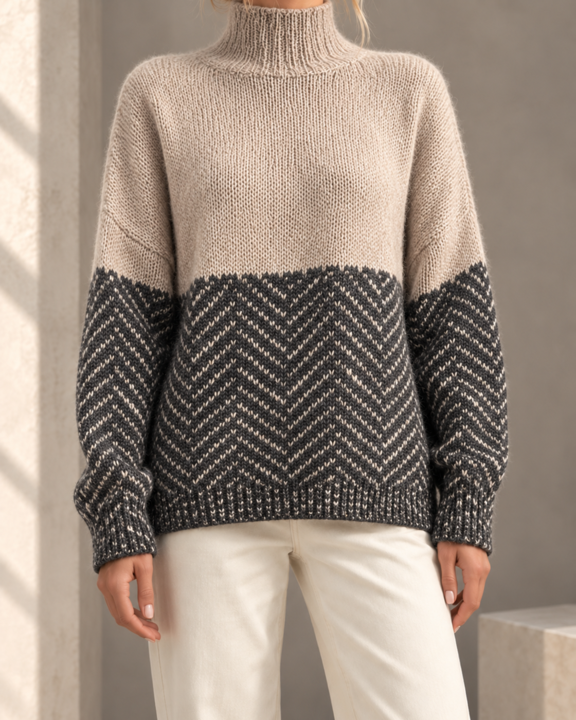 Printed Casual Turtleneck Bedford Cord Sweater — DY5809