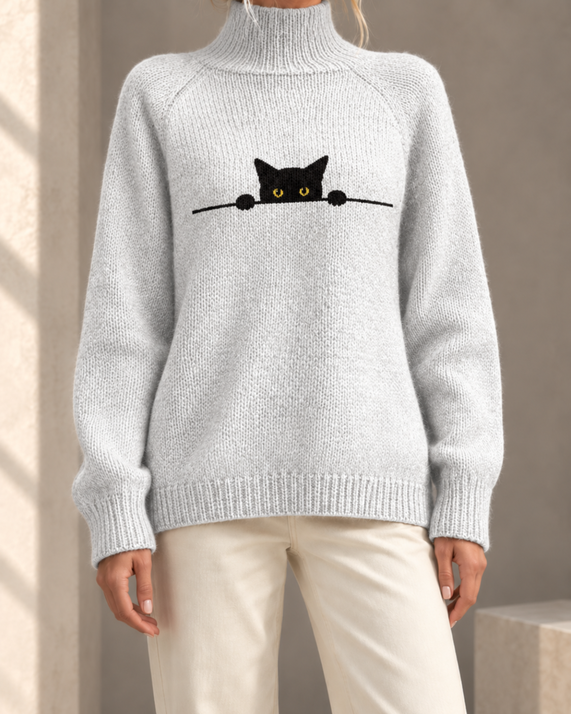 Printed Casual Turtleneck Bedford Cord Sweater — E127