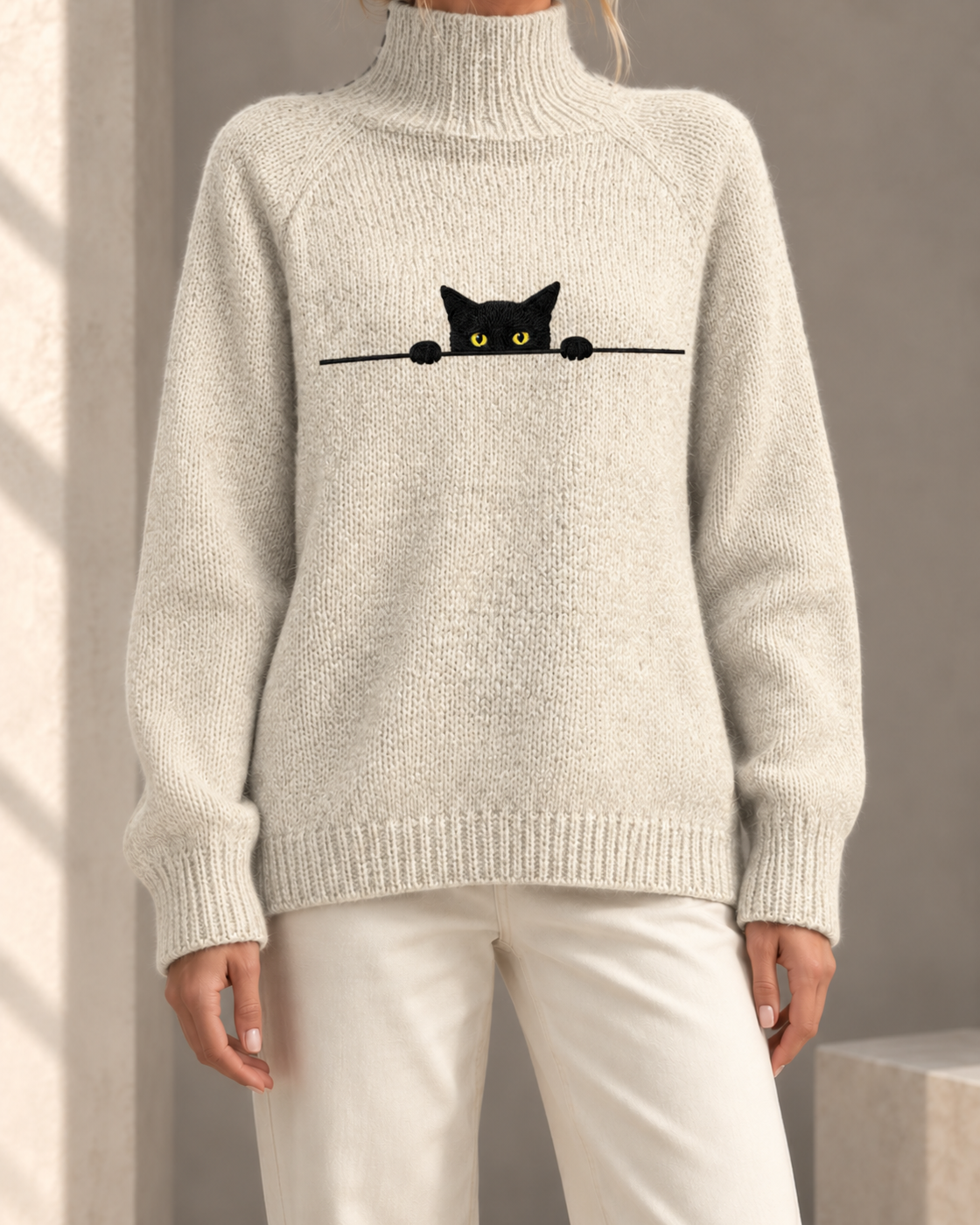 Printed Casual Turtleneck Bedford Cord Sweater — GLMYYANQNB3N9GS6S