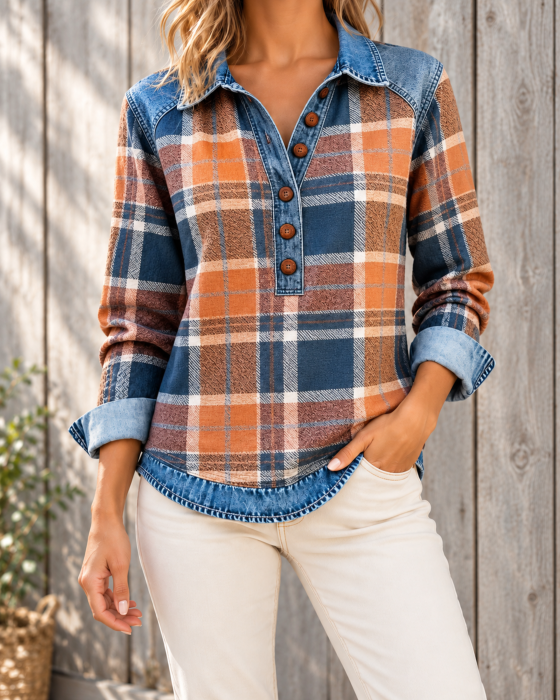 Womens Retro Printed Stand Collar Long-Sleeve Top — JKBPL030904