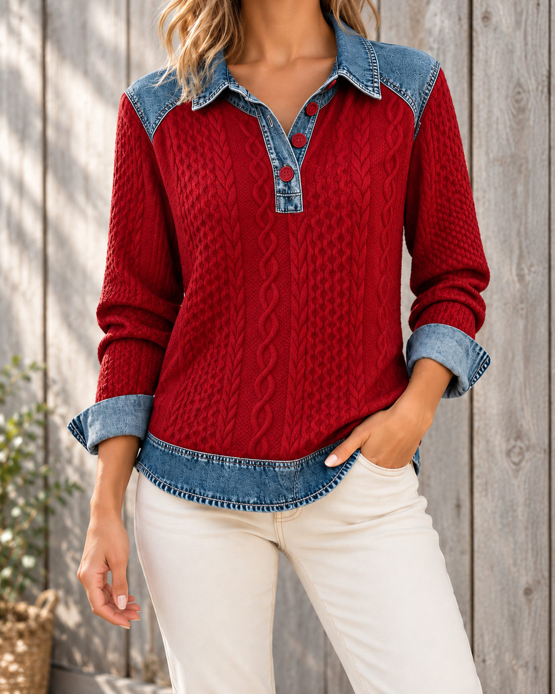 Womens Retro Printed Stand Collar Long-Sleeve Top — JKBPL030905