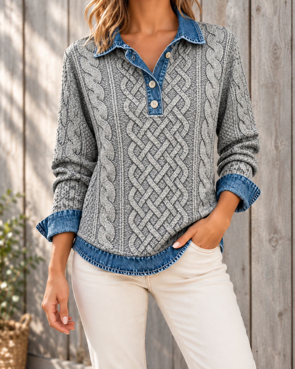 Womens Retro Printed Stand Collar Long-Sleeve Top — JKBPL04