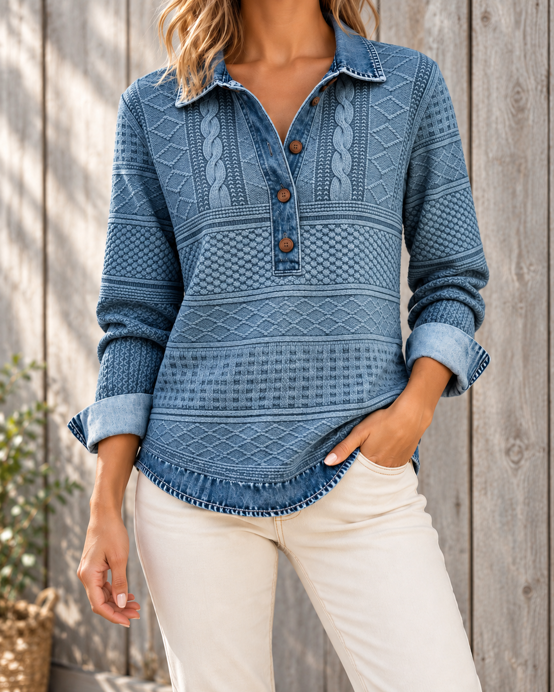Womens Retro Printed Stand Collar Long-Sleeve Top — SH12025010022
