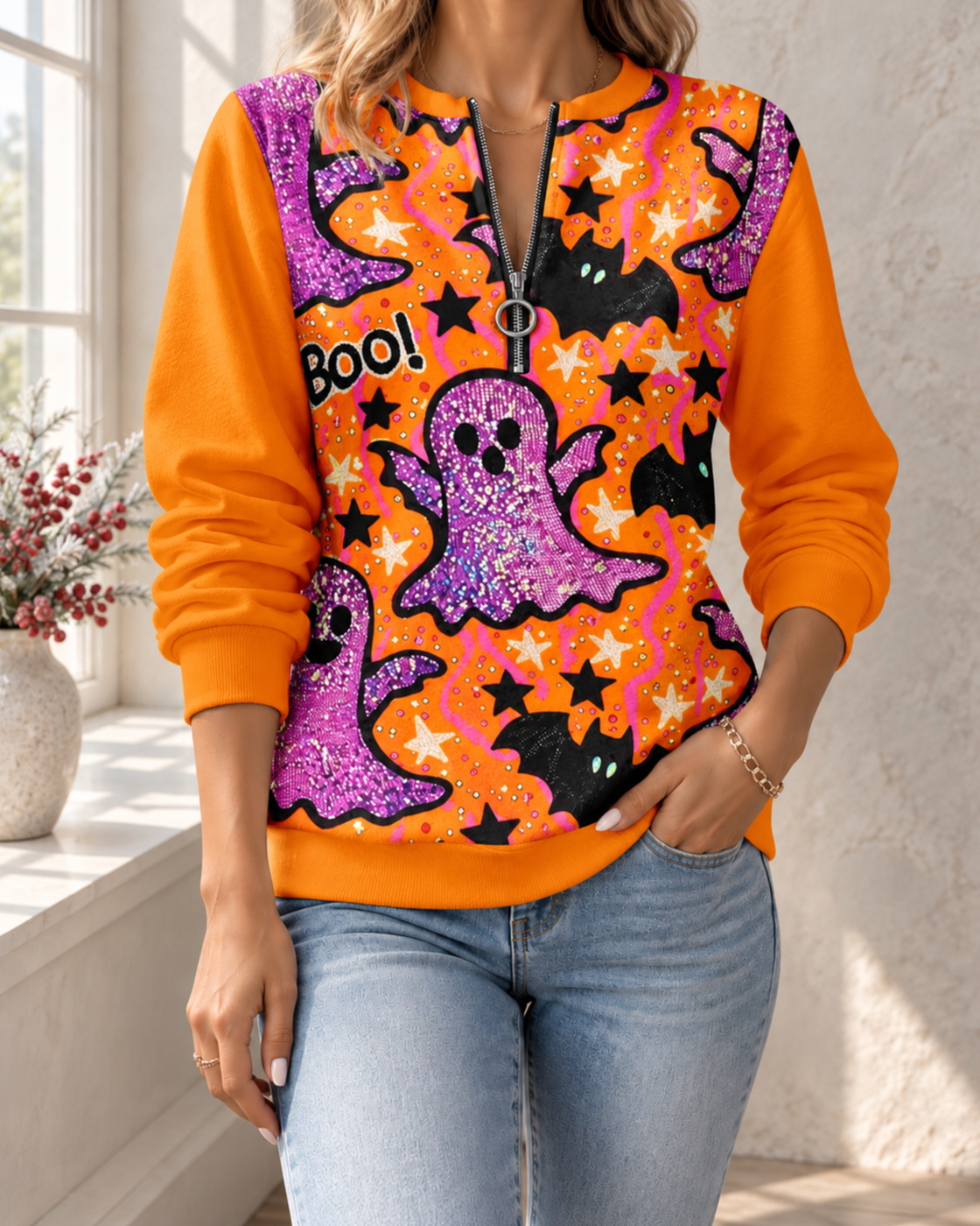 Women's Casual Christmas-Print Raglan Sweatshirt — 461WY BY250822 52