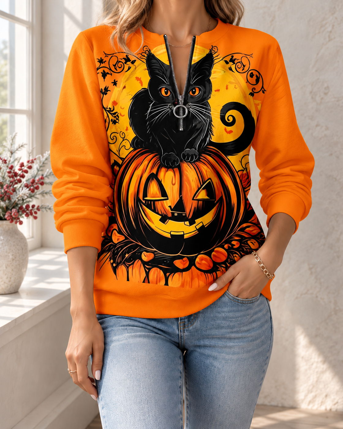 Women's Casual Christmas-Print Raglan Sweatshirt — 461WY BY250822 53