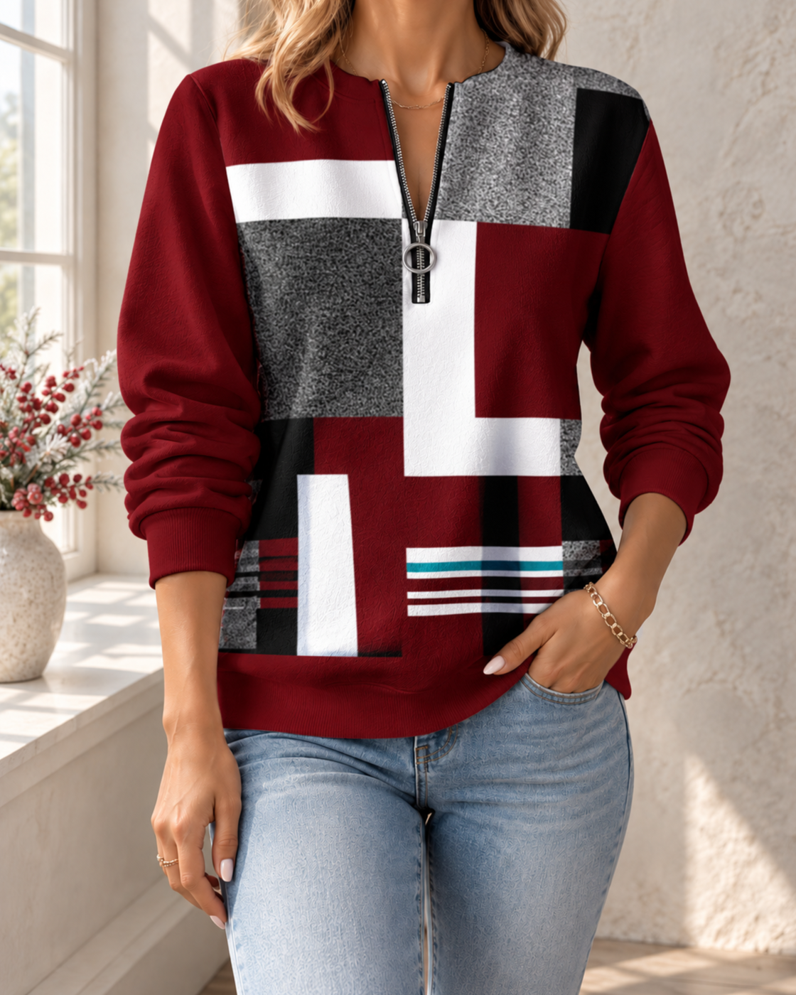 Women's Casual Christmas-Print Raglan Sweatshirt — 461WY BY250822 54