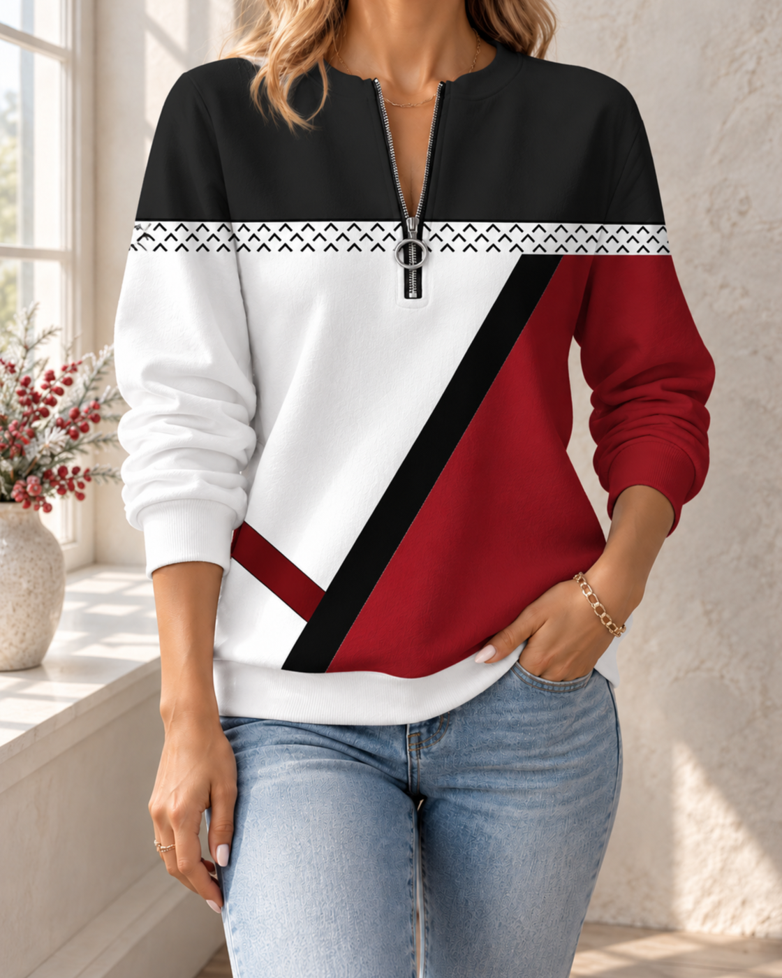 Women's Casual Christmas-Print Raglan Sweatshirt — 461WY BY250822 58
