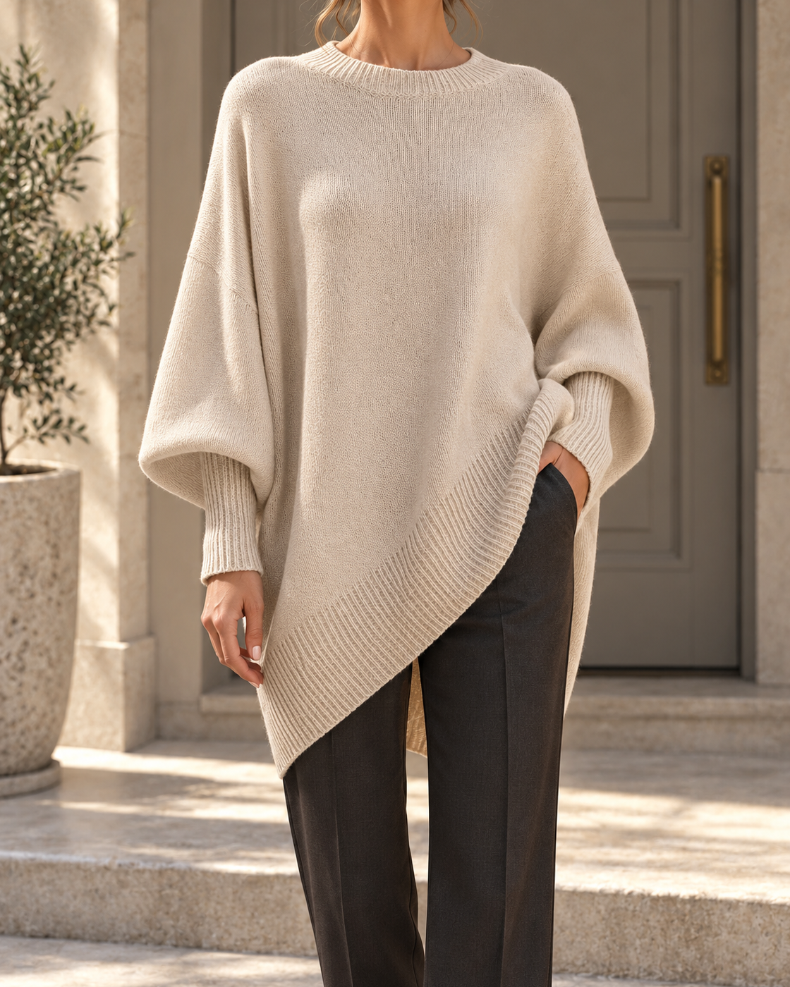 Cross Border Amazon 2026 Autumn And Winter Round Neck Pullover Sweater, Loose And Lazy Style, Solid Color Sweater, Women's Top — Apricot