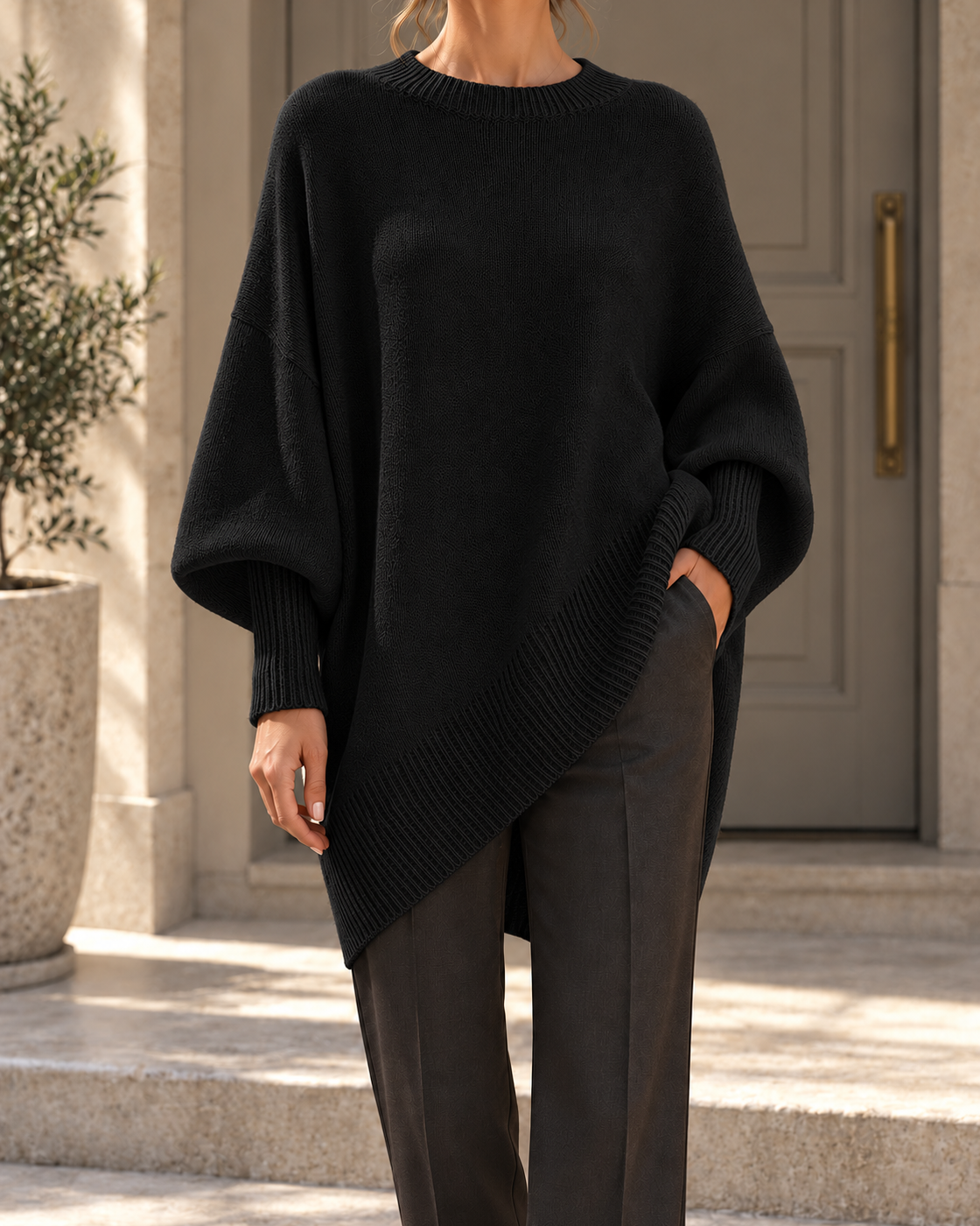 Cross Border Amazon 2026 Autumn And Winter Round Neck Pullover Sweater, Loose And Lazy Style, Solid Color Sweater, Women's Top — Black