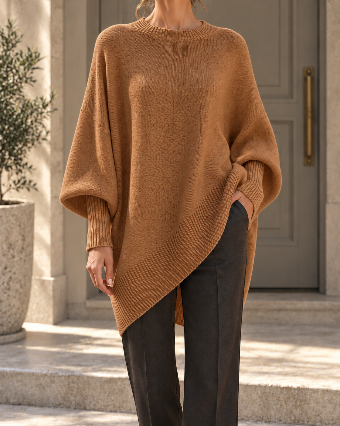 Cross Border Amazon 2026 Autumn And Winter Round Neck Pullover Sweater, Loose And Lazy Style, Solid Color Sweater, Women's Top — Brown