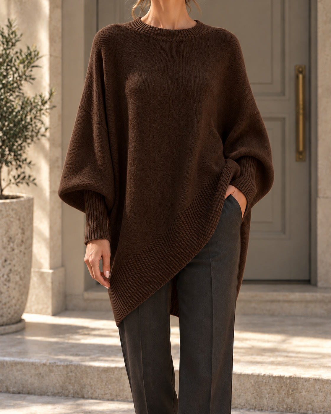 Cross Border Amazon 2026 Autumn And Winter Round Neck Pullover Sweater, Loose And Lazy Style, Solid Color Sweater, Women's Top — Coffee brown