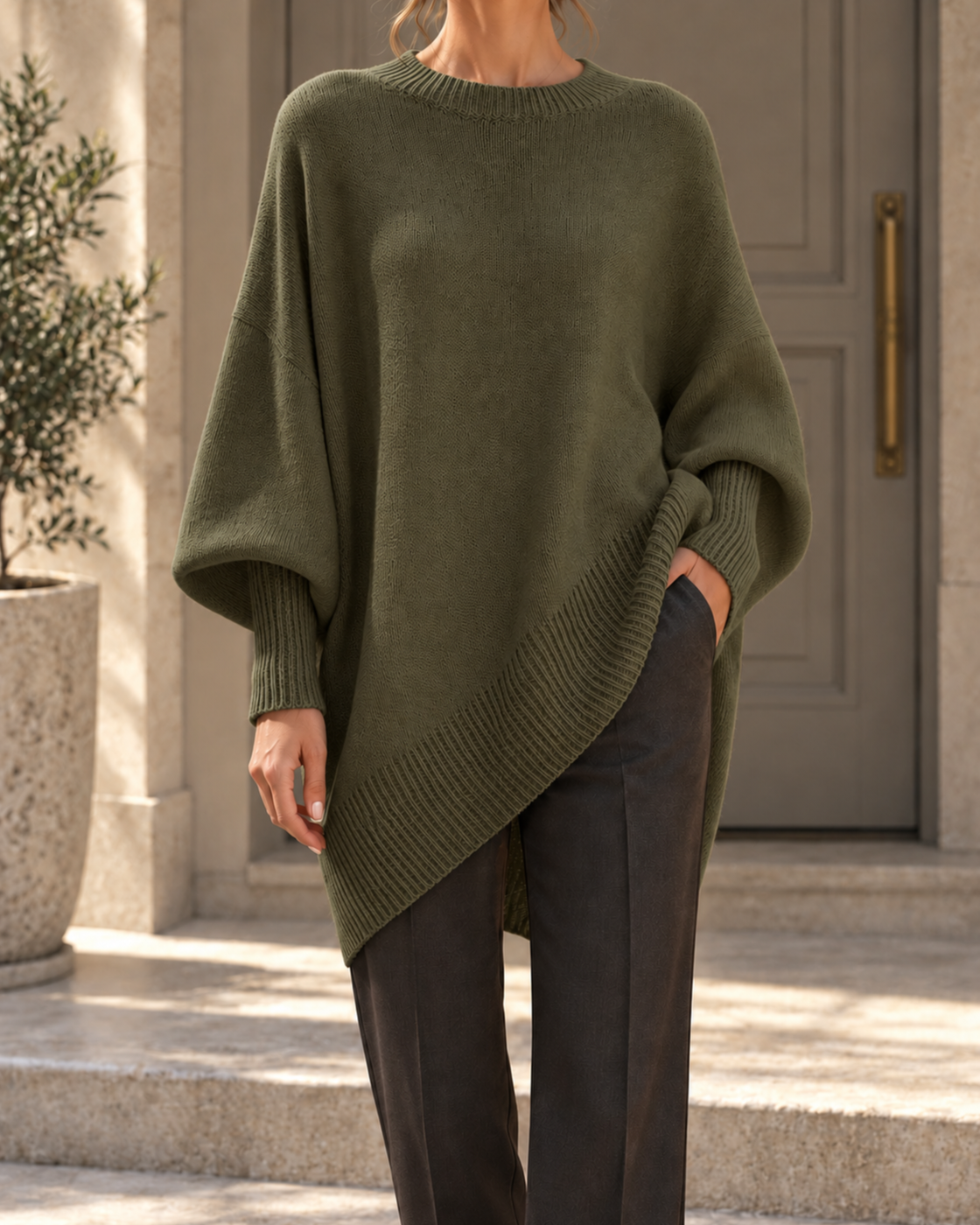 Cross Border Amazon 2026 Autumn And Winter Round Neck Pullover Sweater, Loose And Lazy Style, Solid Color Sweater, Women's Top — Dark green