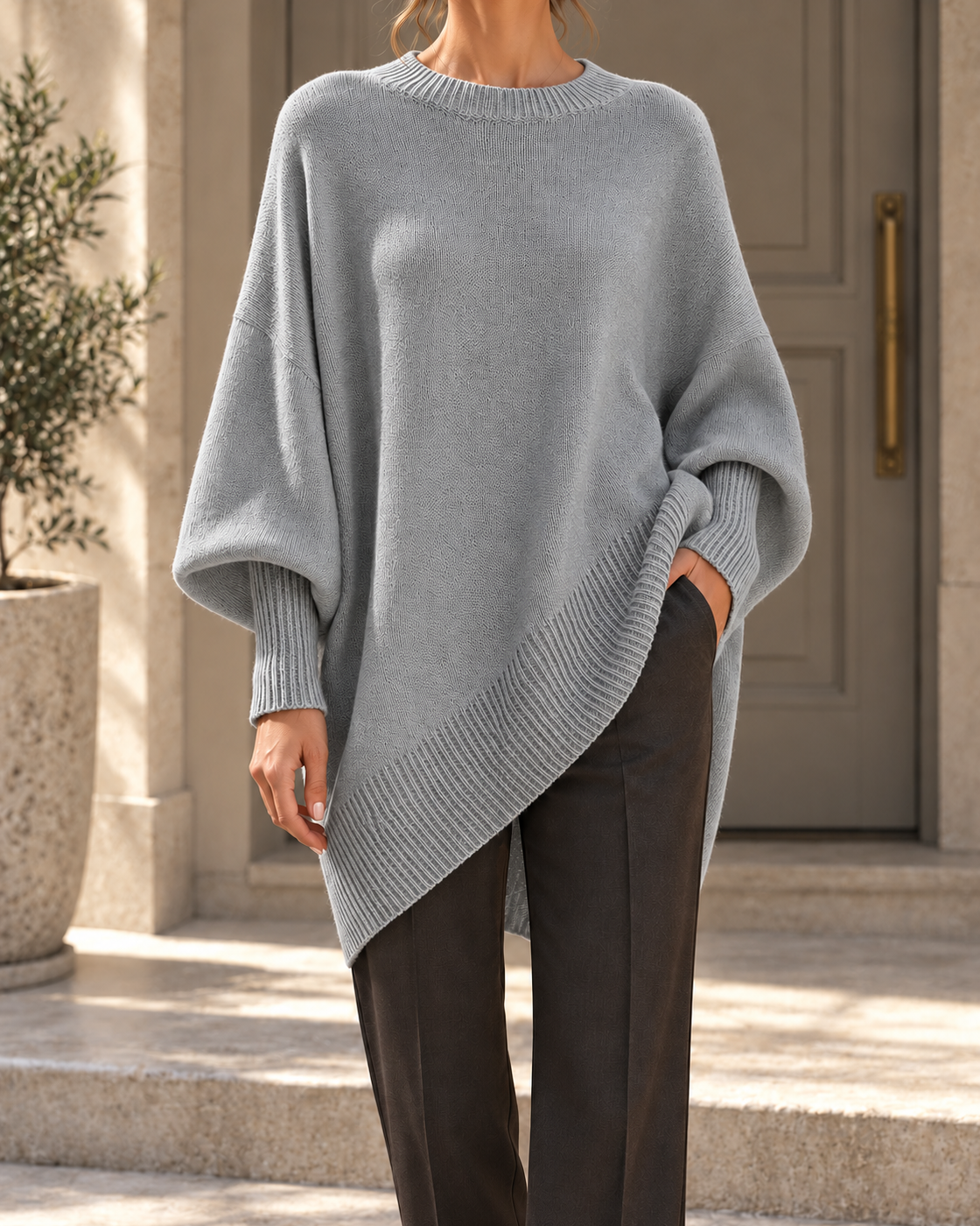 Cross Border Amazon 2026 Autumn And Winter Round Neck Pullover Sweater, Loose And Lazy Style, Solid Color Sweater, Women's Top — Grey