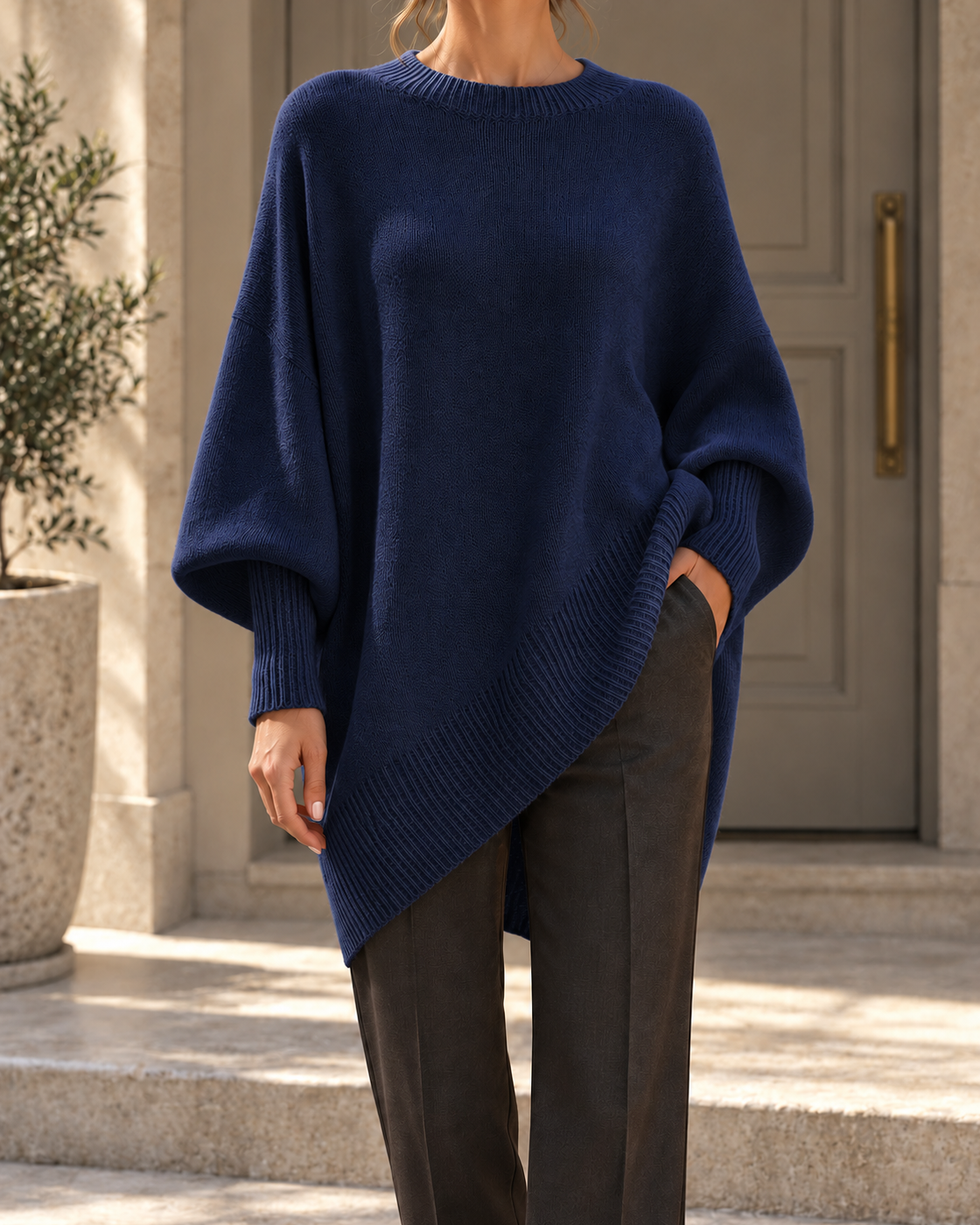 Cross Border Amazon 2026 Autumn And Winter Round Neck Pullover Sweater, Loose And Lazy Style, Solid Color Sweater, Women's Top — Tibetan Blue