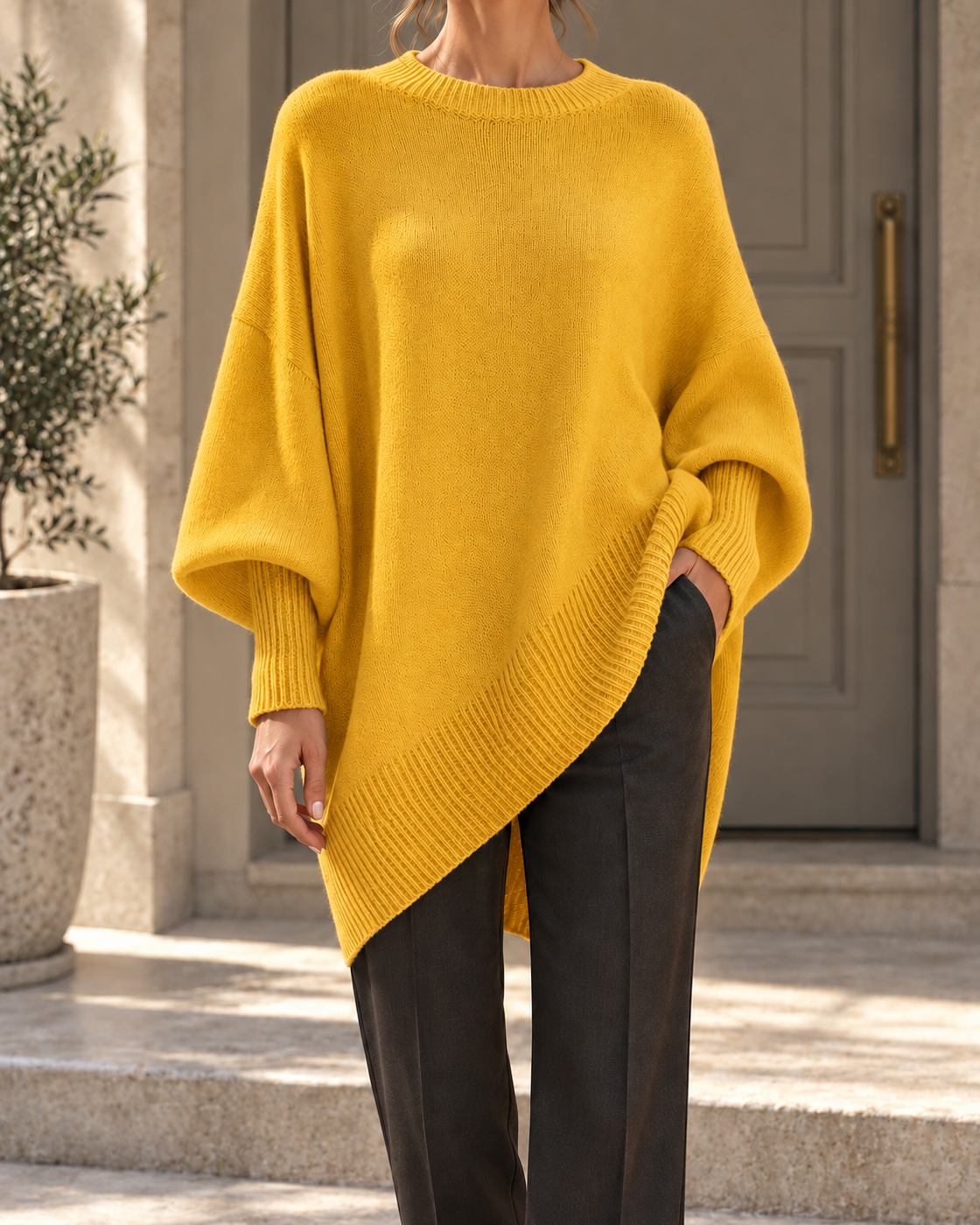 Cross Border Amazon 2026 Autumn And Winter Round Neck Pullover Sweater, Loose And Lazy Style, Solid Color Sweater, Women's Top — Yellow