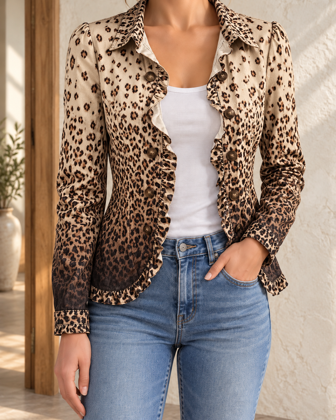 Notch-lapel Double-breasted Jacket With A Ruffled Hem — Color