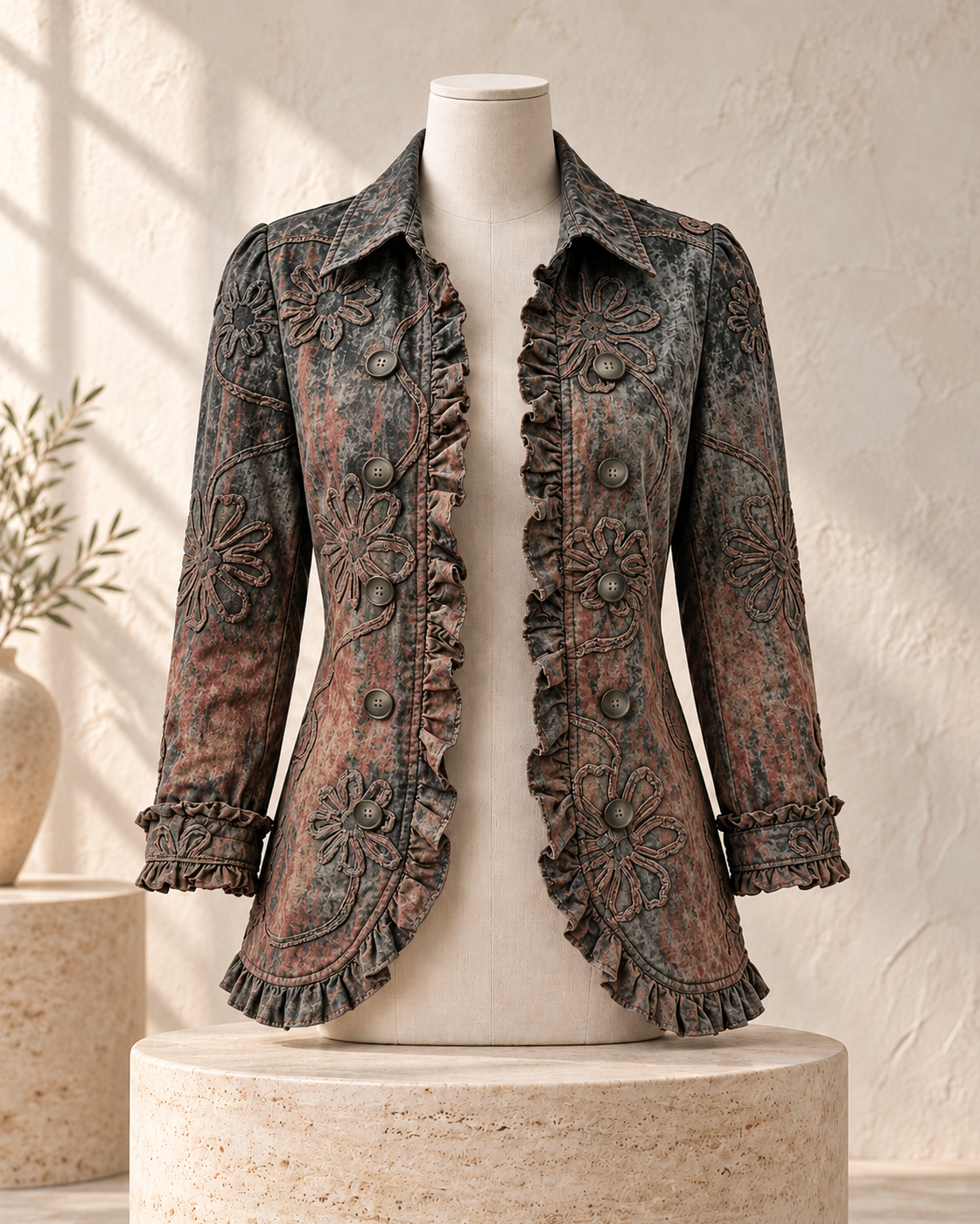 Ruffled Jacket Solid Color Pleated Lapel Blazer Women's Fashion Casual Printed Suit Jacket Office Wear Clothing — Scrap soil rust wind