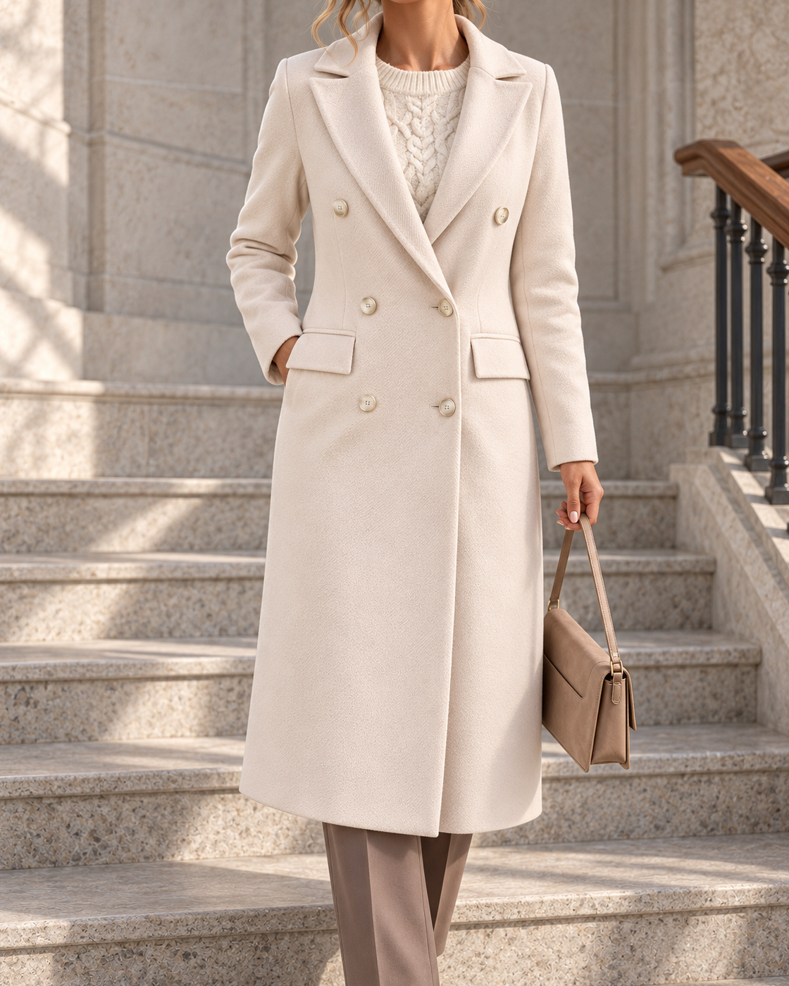 Autumn Winter Solid Long Woolen Coat Fashion Women Jacket — Apricot