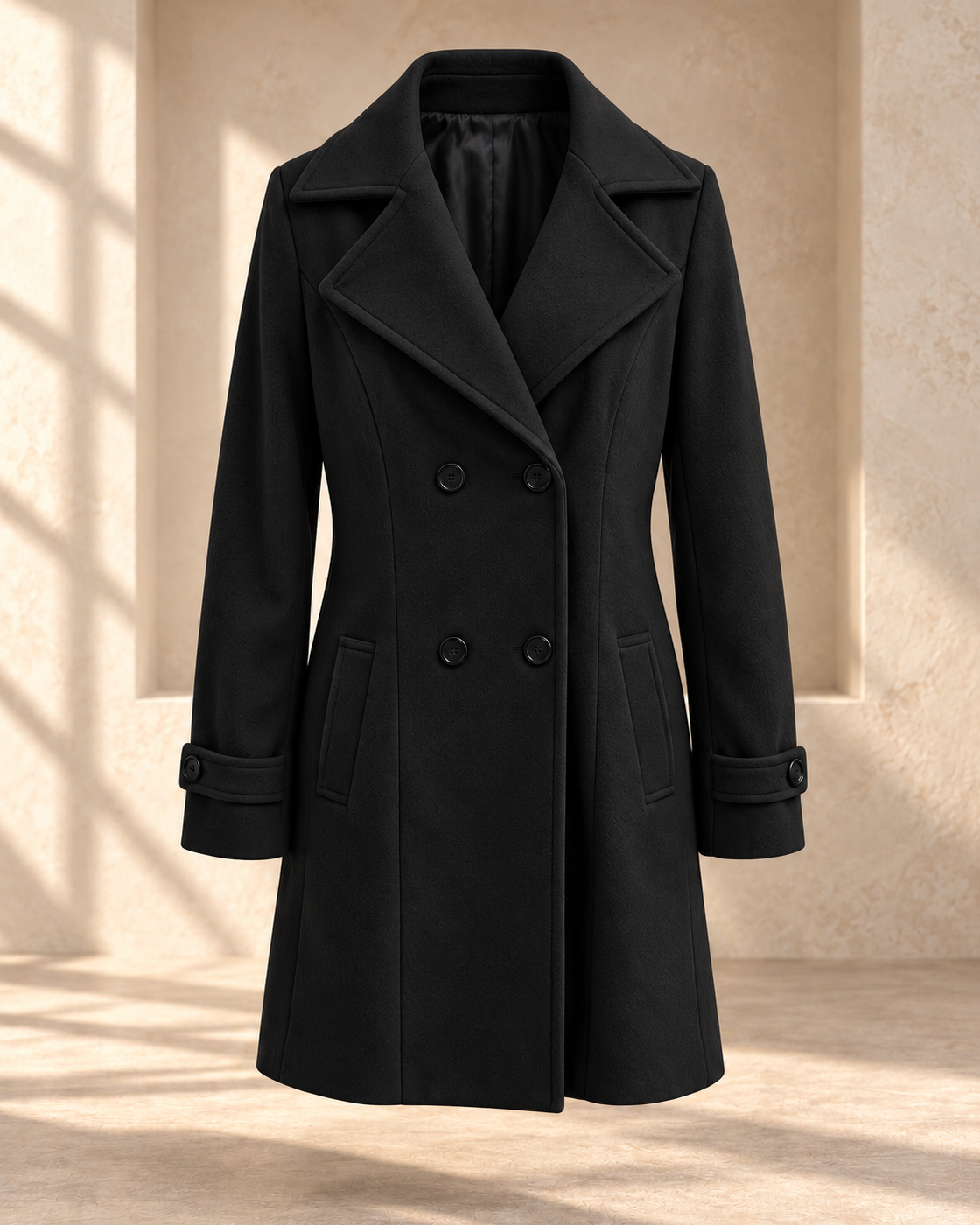 Single-breasted Mid-length Coat With Pockets Fashion Elegant Lapel Jacket Casual Long-sleeved Top Outwear Women's Clothing — Black