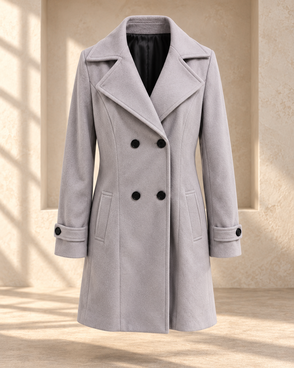 Single-breasted Mid-length Coat With Pockets Fashion Elegant Lapel Jacket Casual Long-sleeved Top Outwear Women's Clothing — Gray