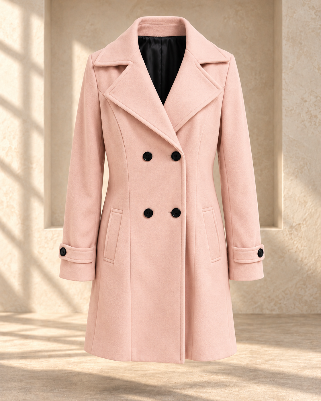 Single-breasted Mid-length Coat With Pockets Fashion Elegant Lapel Jacket Casual Long-sleeved Top Outwear Women's Clothing — Pink