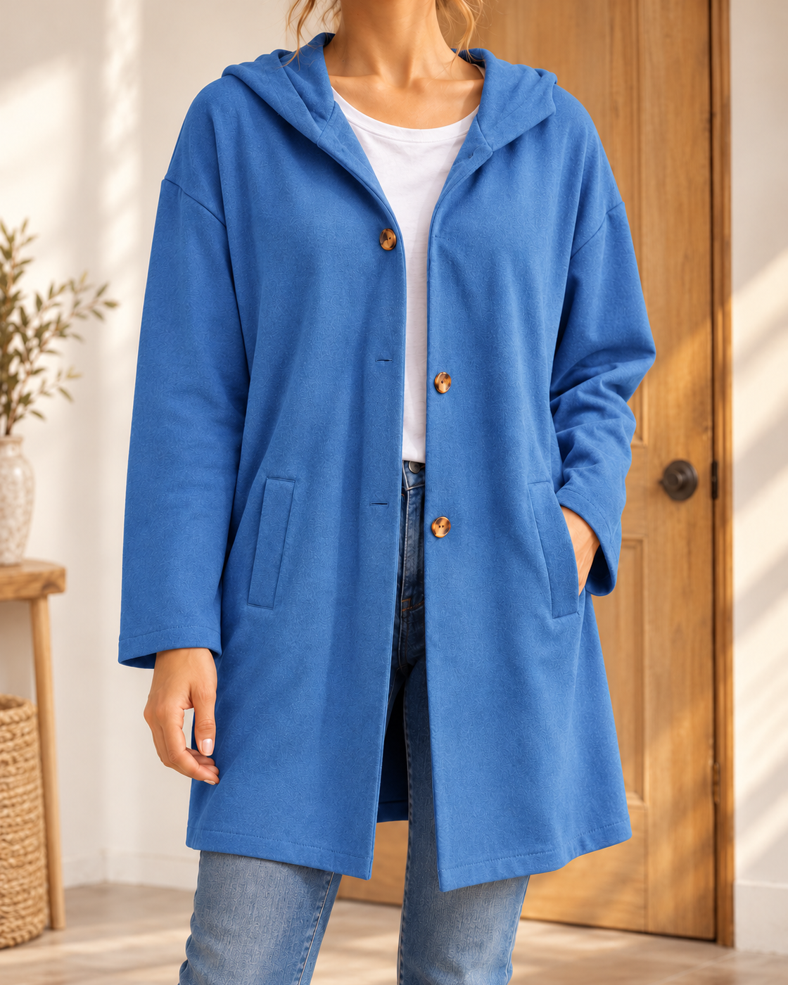 Women's European And American Casual Ladies Turn-down Collar Coat — Blue