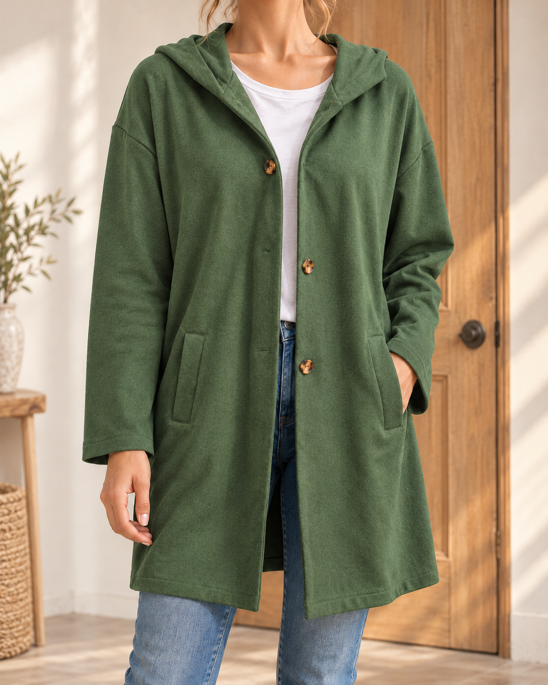 Women's European And American Casual Ladies Turn-down Collar Coat — Green