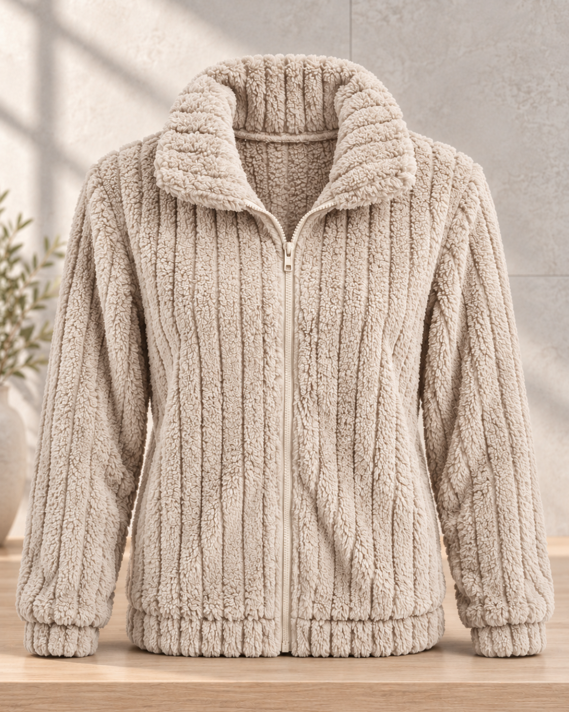 Women's Fleece Lapel Cropped Jacket — Apricot