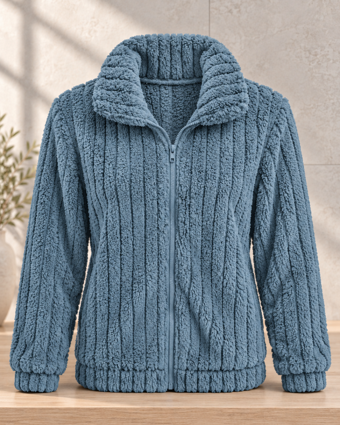 Women's Fleece Lapel Cropped Jacket — Blue