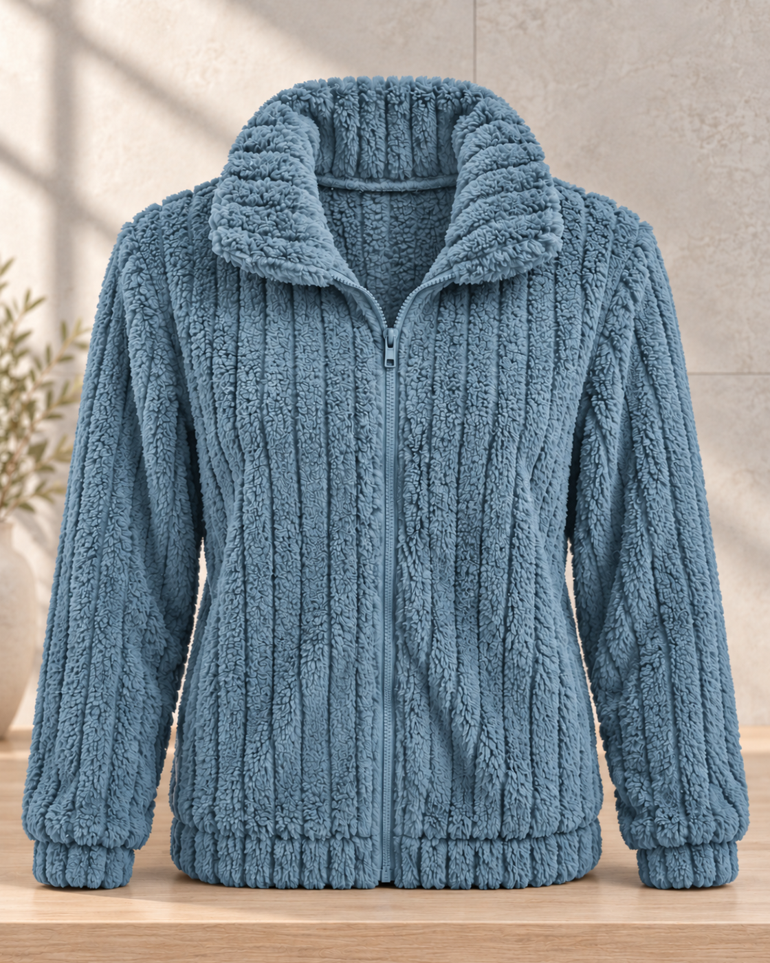 Women's Fleece Lapel Cropped Jacket — Haze blue
