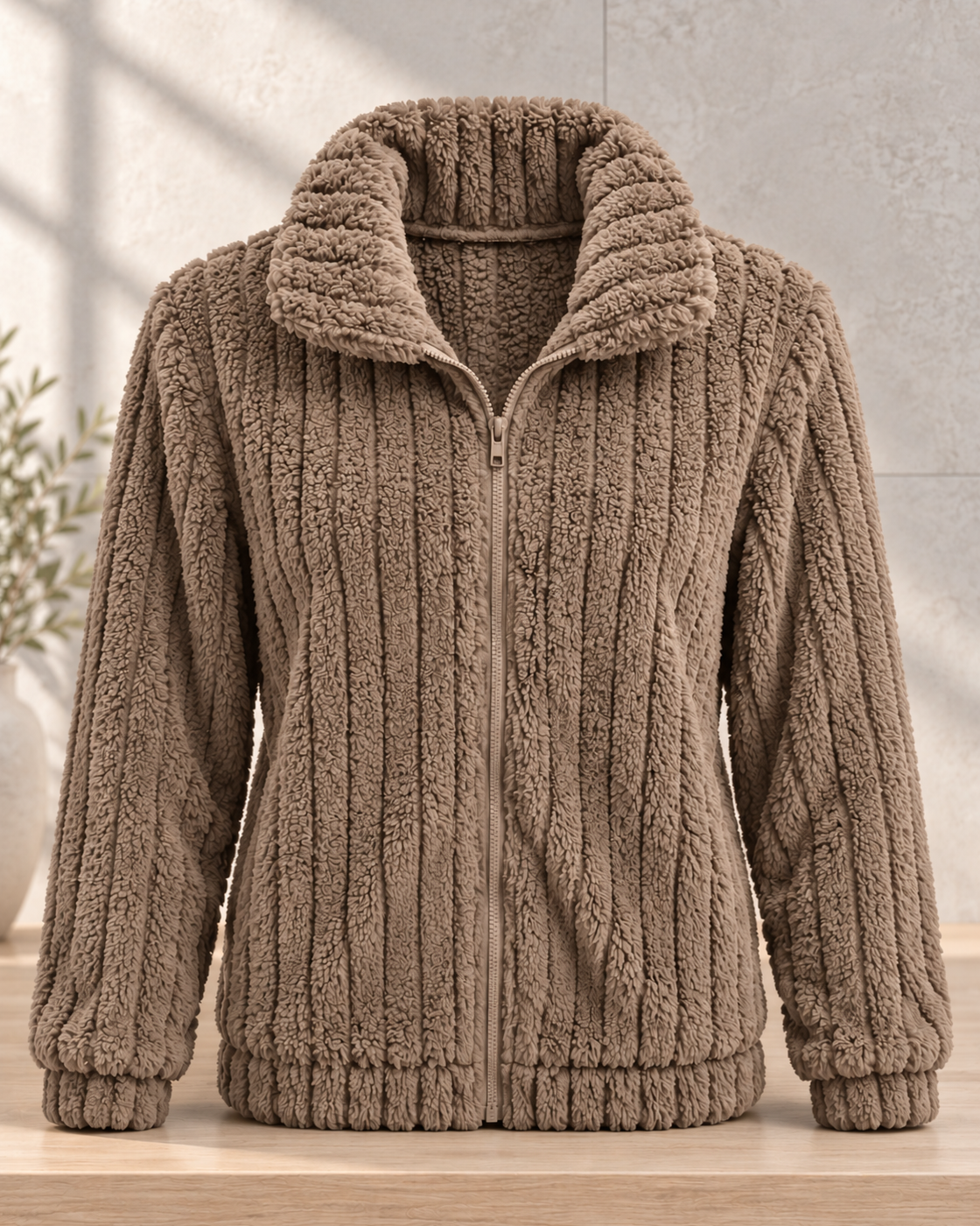 Women's Fleece Lapel Cropped Jacket — Khaki