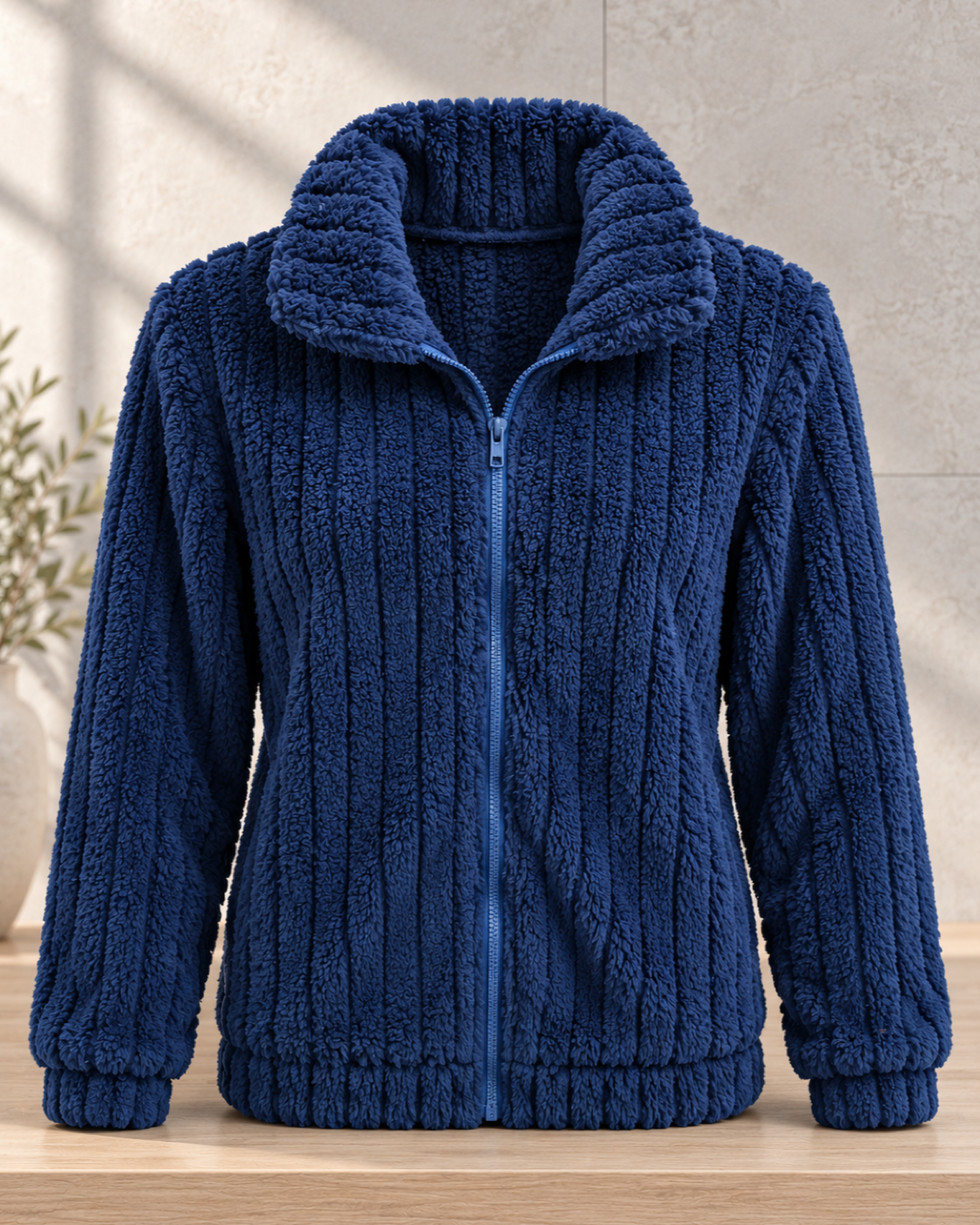 Women's Fleece Lapel Cropped Jacket — Navy Blue