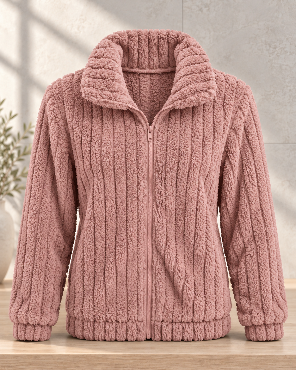 Women's Fleece Lapel Cropped Jacket — Pink