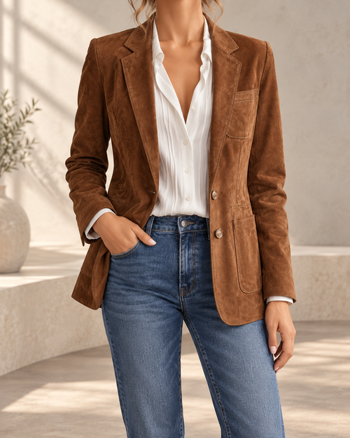 2025 European And American Women's Clothing Amazon Independent Station Jacket Elegant Retro Suede Single-Breasted Women's Jacket — Dark brown
