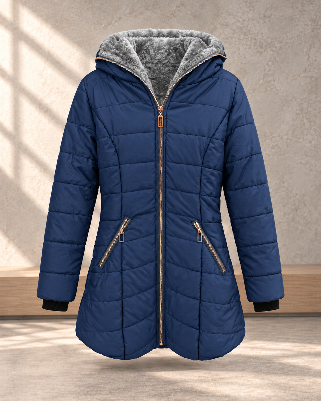 Hooded long-sleeved warm and velvet cotton jacket — Blue