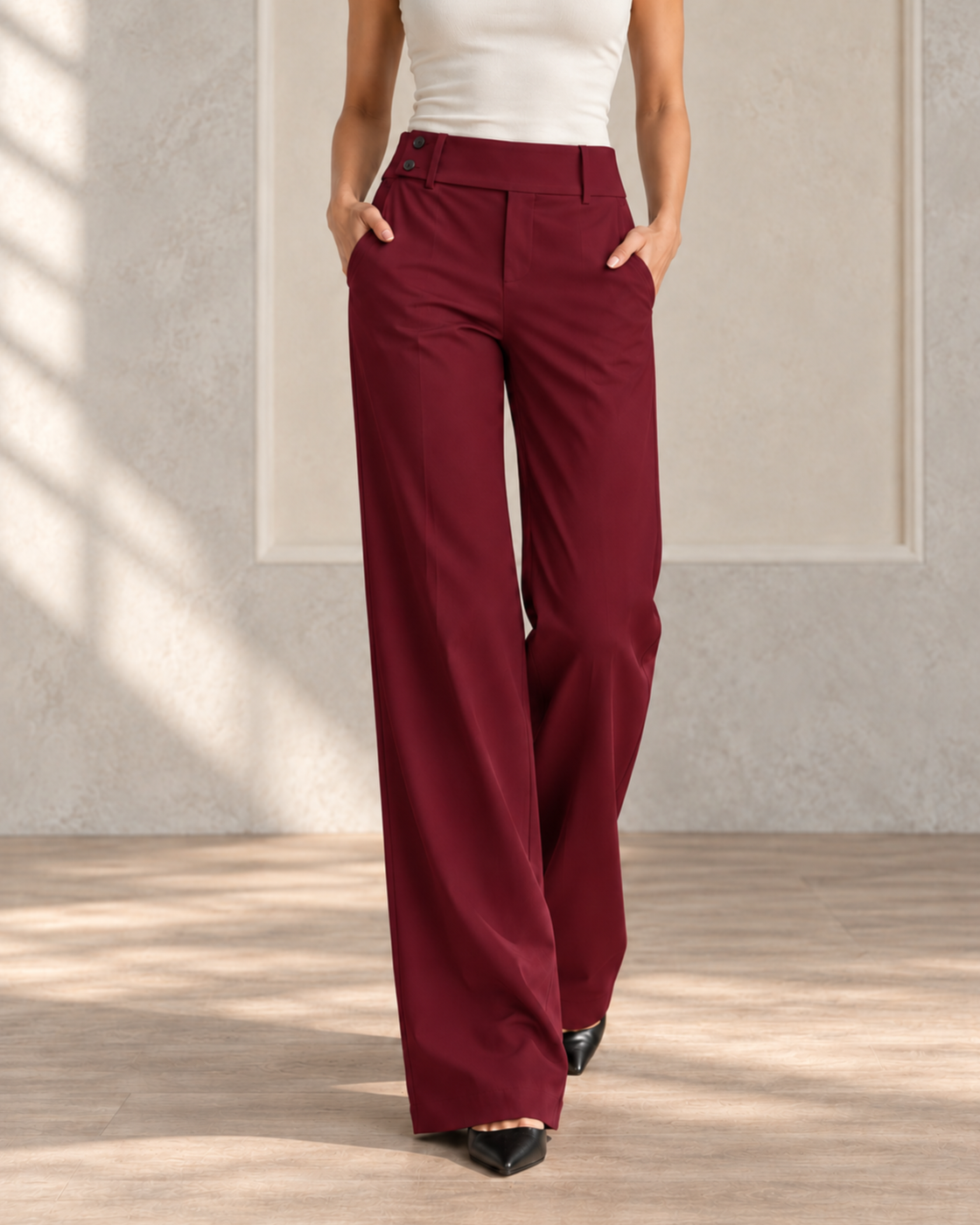 New Solid Color Wide-Leg Pants For Women, Low-Waist, Drapey, Slimming, Height-Enhancing, Versatile, Suitable For Work And Casual Wear, Suit Pants, Long Pants — Wine red