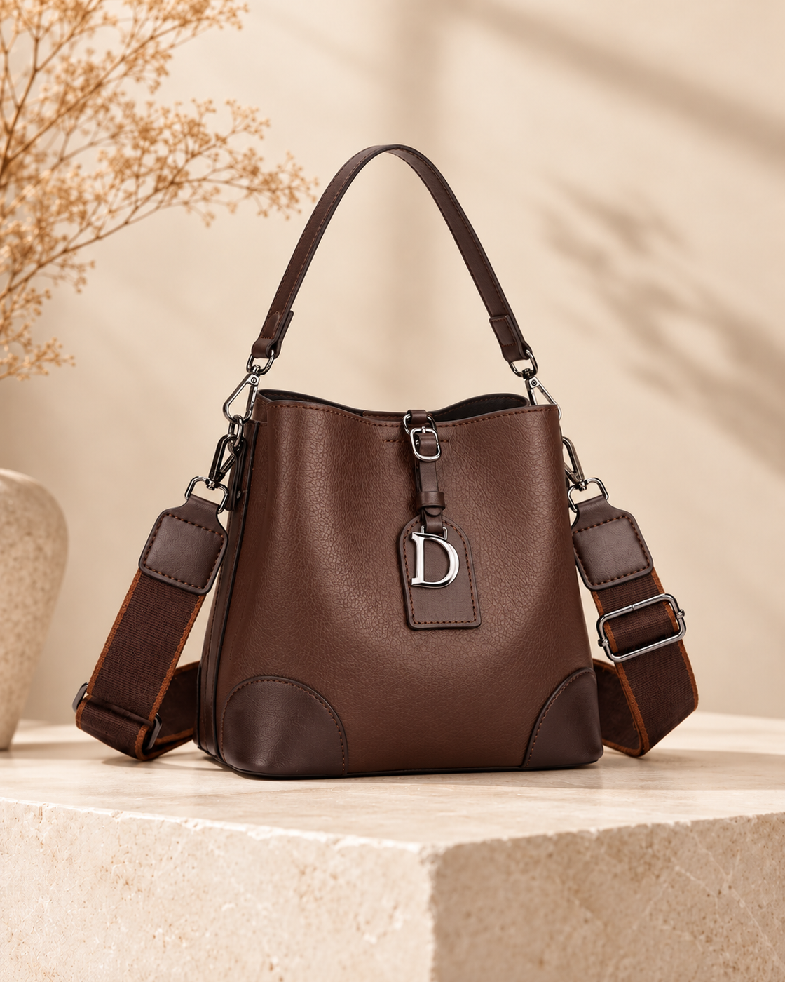 Elara Color-Block tas – bruin – schuin aanzicht
