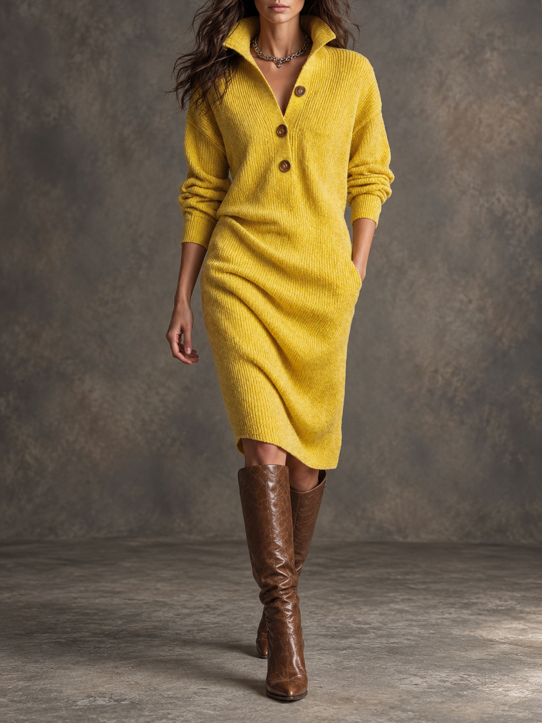 Norlyn geribde midi jurk