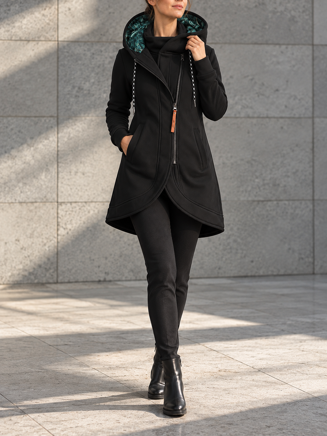 Solid Colour Printed Hooded Long Sleeve Jacket – foto 3