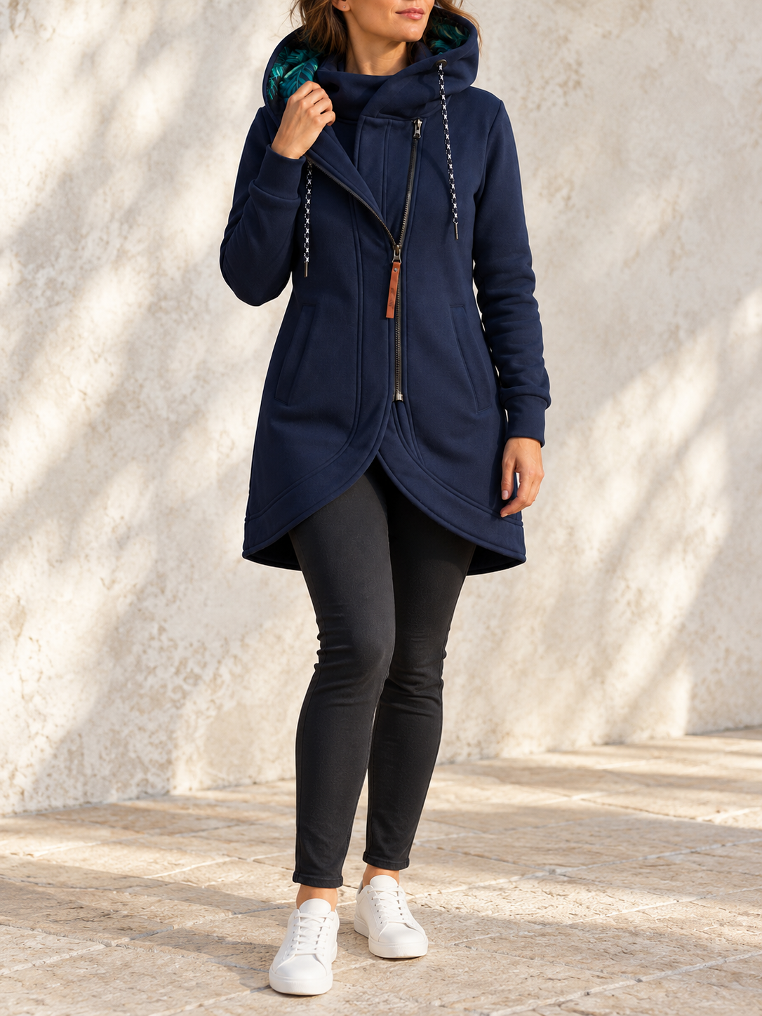 Solid Colour Printed Hooded Long Sleeve Jacket – foto 4