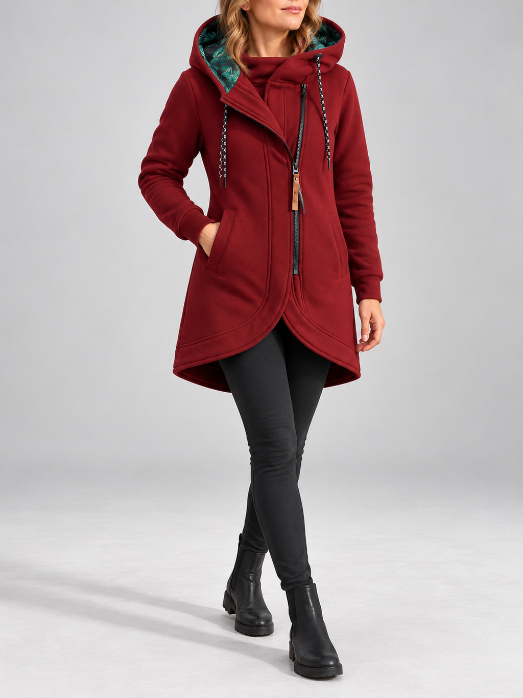 Solid Colour Printed Hooded Long Sleeve Jacket – foto 5