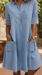 Brittany™ | Buikcamouflerende Denim-Look Blousejurk