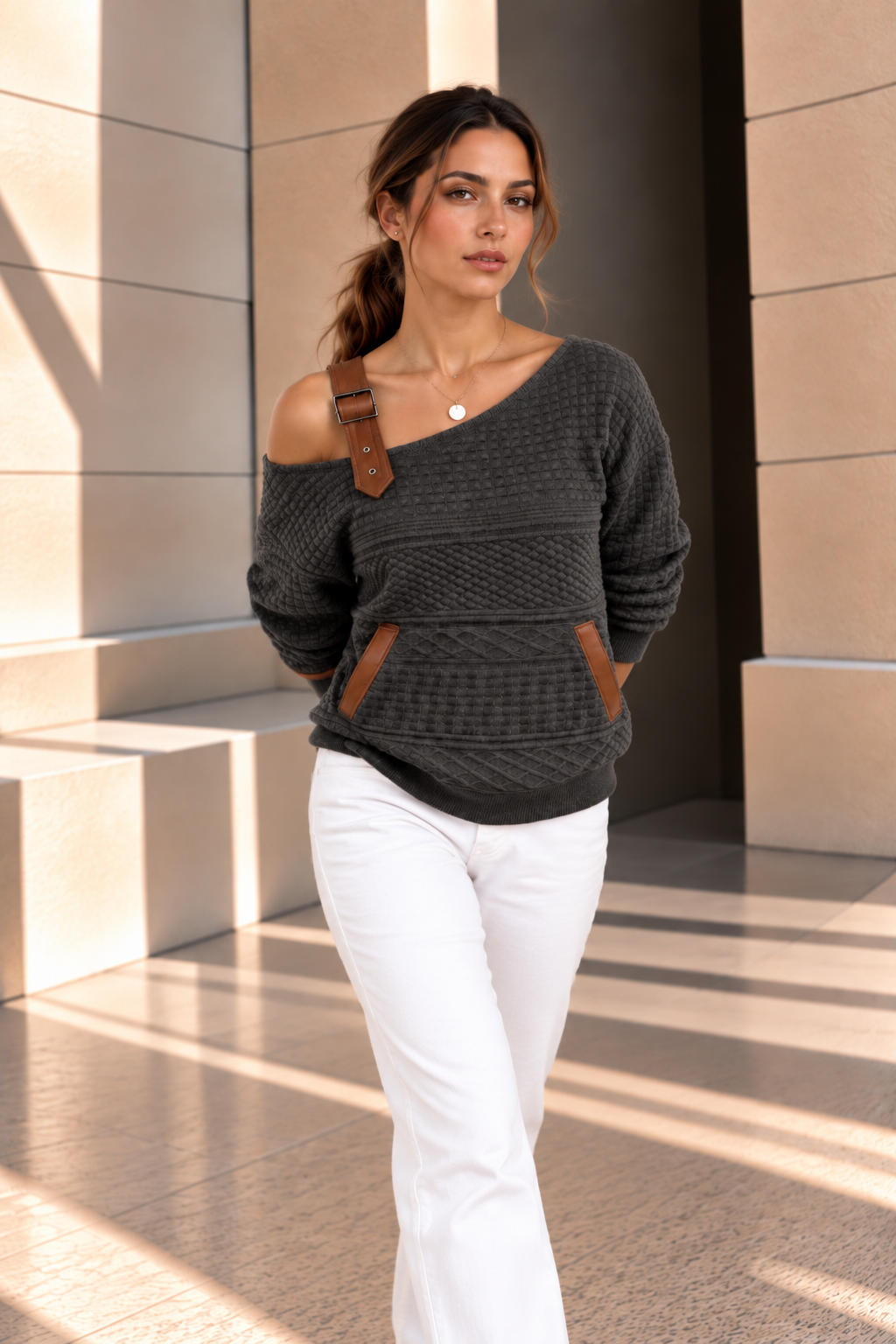 Dakota™ | One-Shoulder Sweater met Textuur